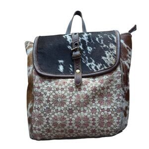 Myra Bag Upcycled Canvas Leather & Cow Hide Backpack